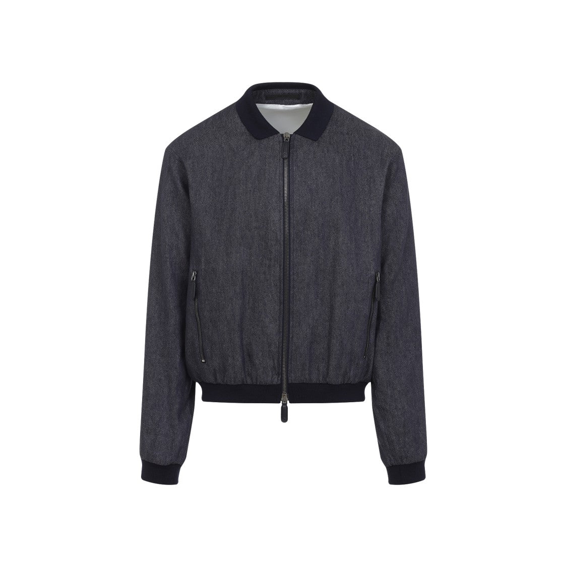 Giorgio Armani Pointed Collar Blue Linen Blouson Jacket