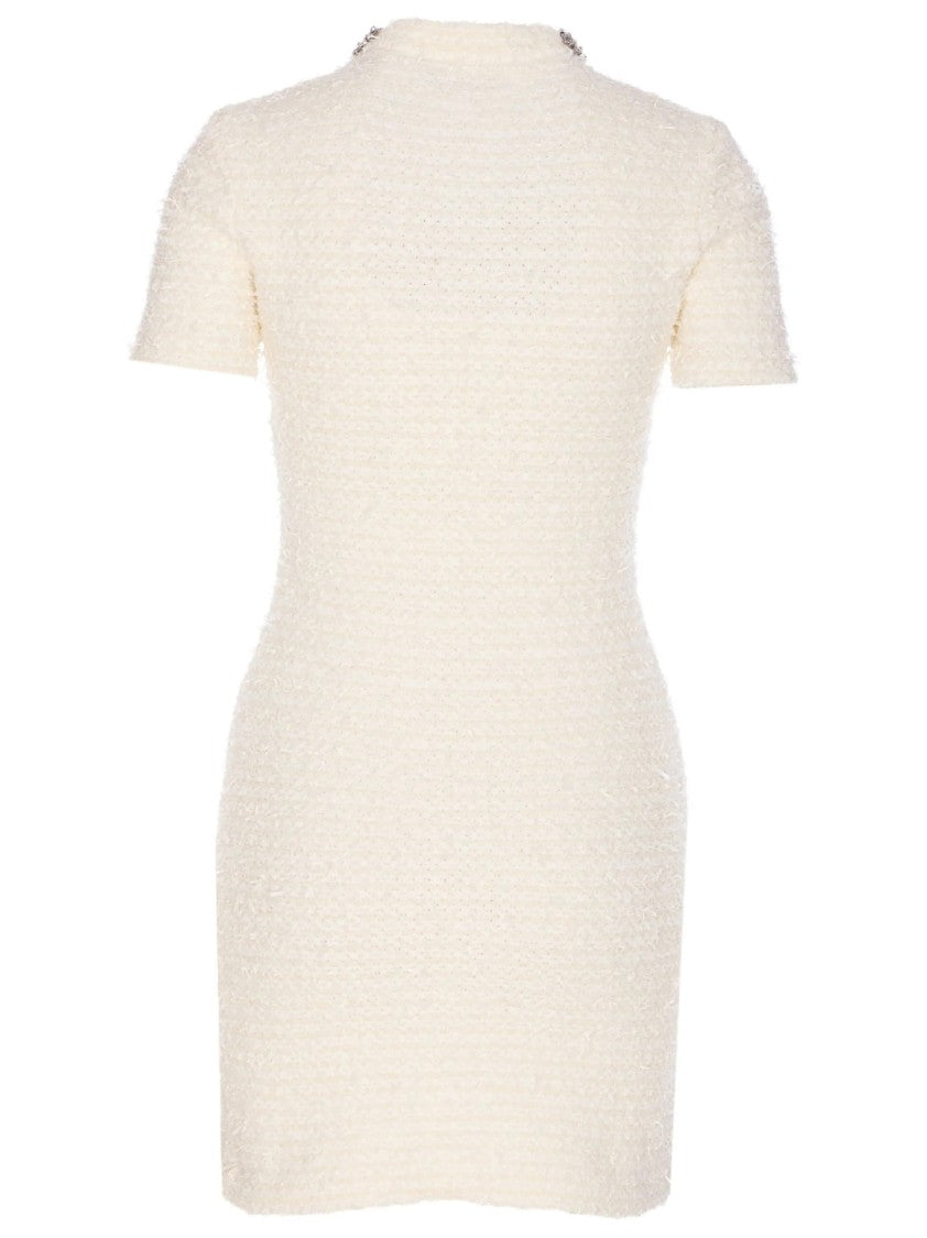 Self-Portrait Fitted White Dress With Decorative Buttons