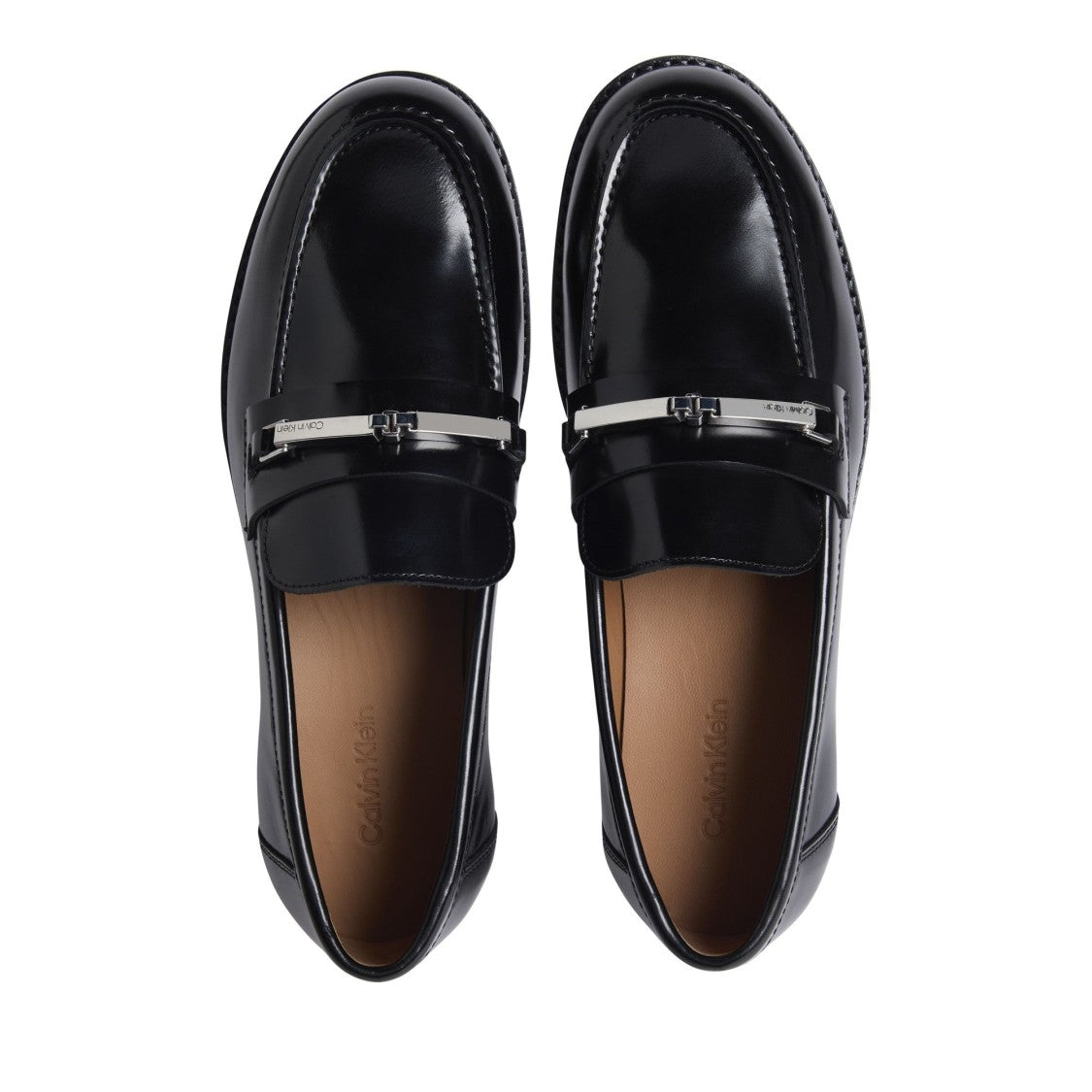 Calvin Klein Black Polished Leather Moc Toe Loafers
