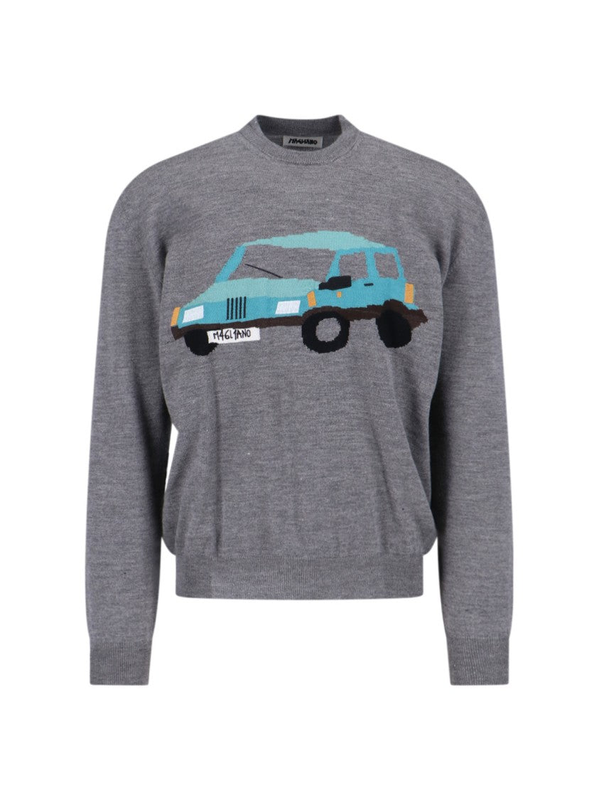 Magliano Classic Grey Sweater With Graphic Car Design