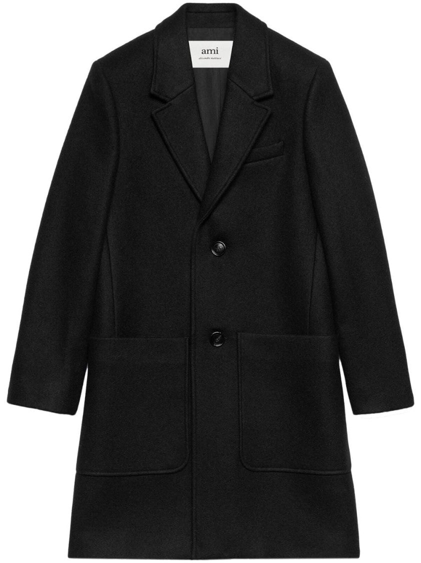 Ami Paris Tailored Black Coat With Notched Lapel