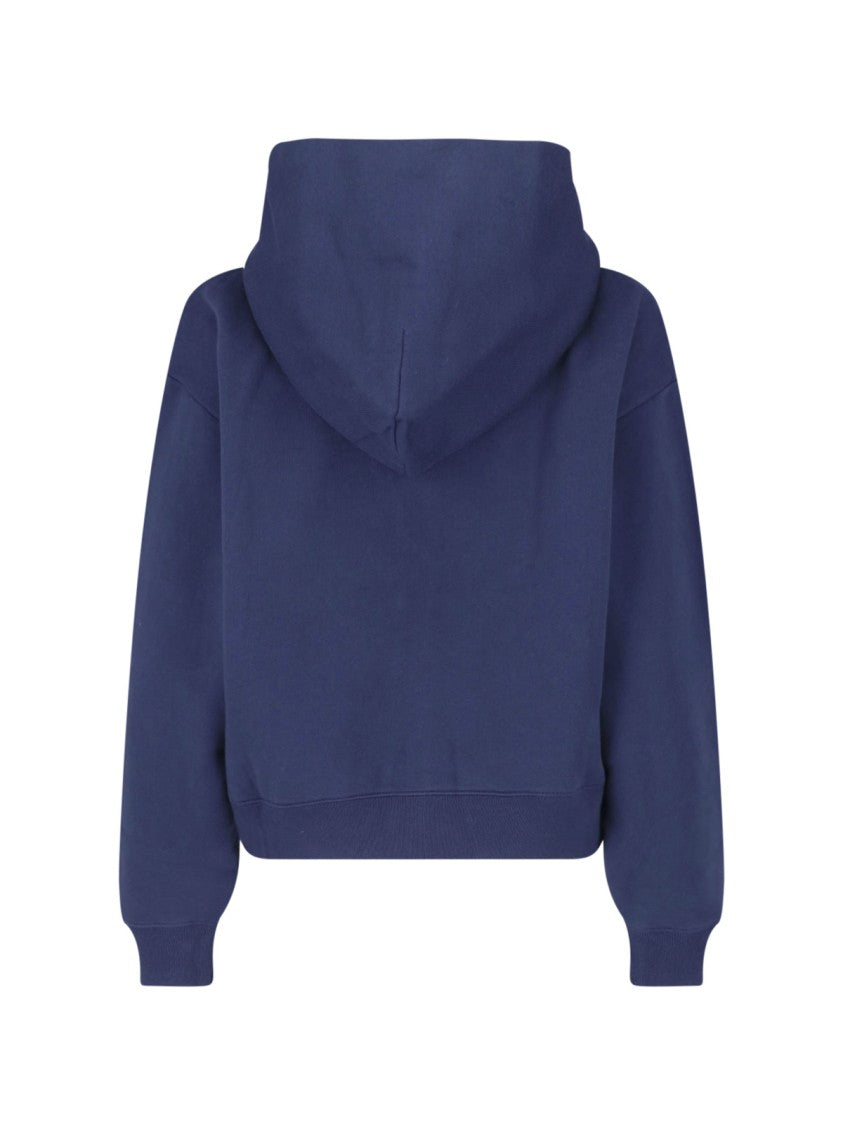 Sporty And Rich Blue Cropped Zip-Up Cotton-Blend Hoodie