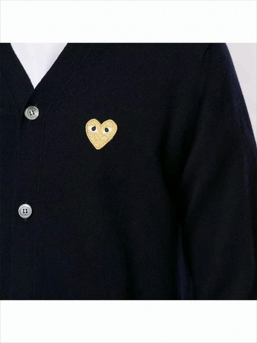 Comme Des Garçons Classic V-Neck Wool Cardigan With Embroidered Heart