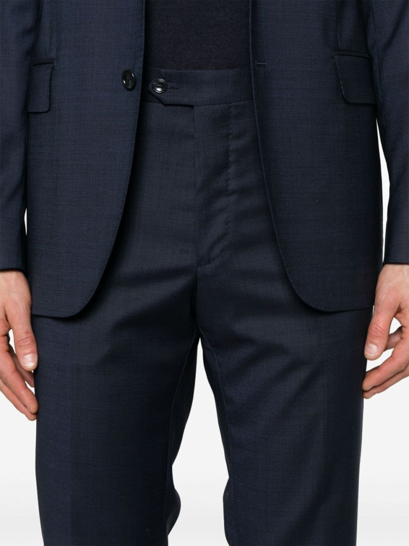 Tagliatore Navy Blue Suit With Brooch Detail