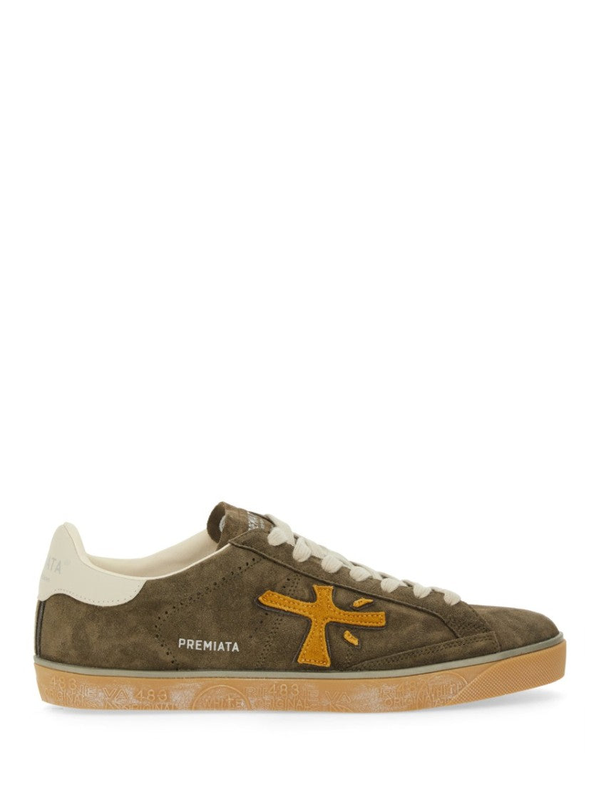 Premiata Low-Top Sneakers In Soft Olive Calf Leather