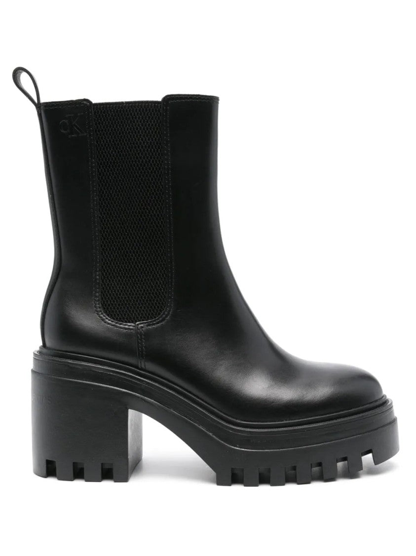 Calvin Klein Jeans Black Chunky Heeled Lugged Sole Chelsea Leather Ankle Boots