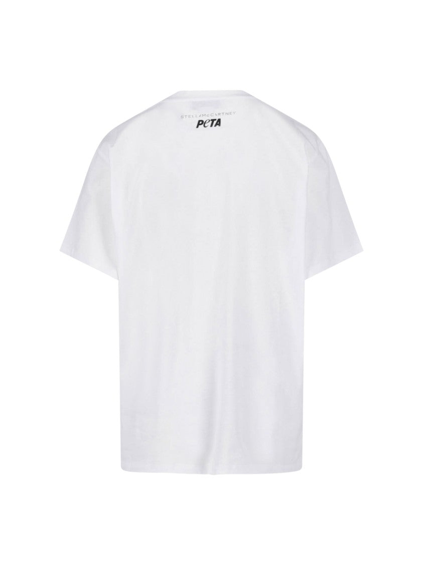 Stella Mccartney White Printed Contrast Graphic Cotton T-Shirt