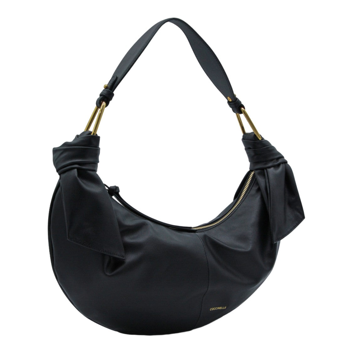 Coccinelle Crescent-Shaped Black Handbag With Gold-Tone Hardware