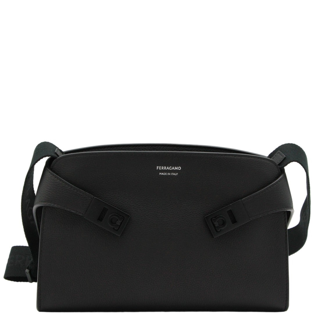 Ferragamo Rectangular Black Leather Crossbody Bag With Adjustable Strap