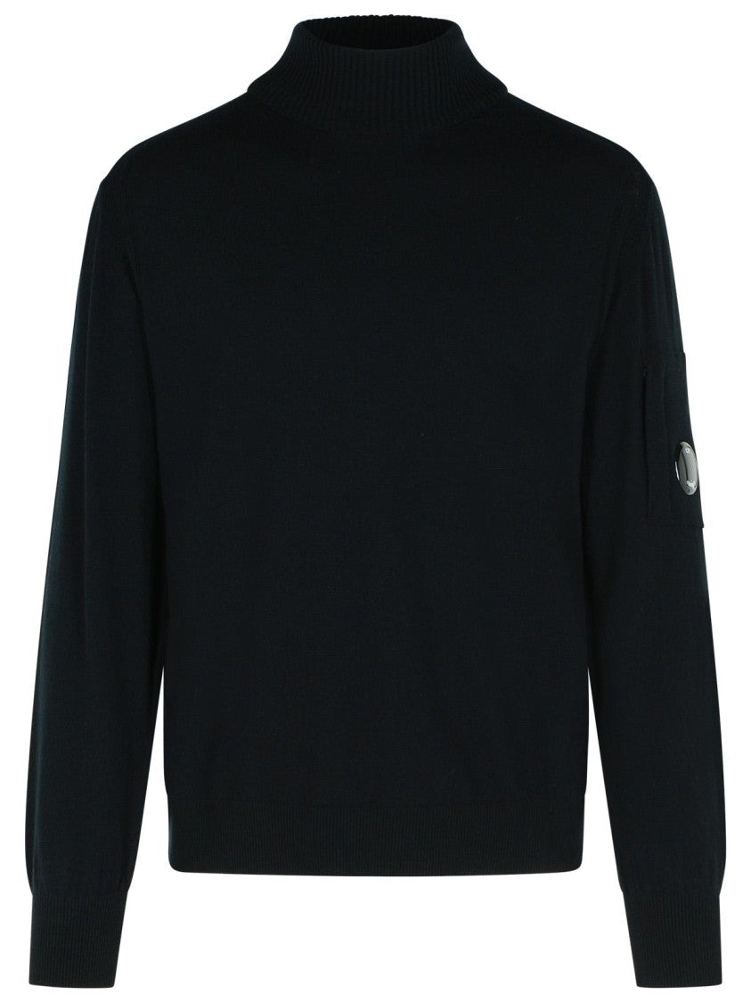 C.P. Company Lens' Black Virgin Wool Blend Turtleneck Sweater