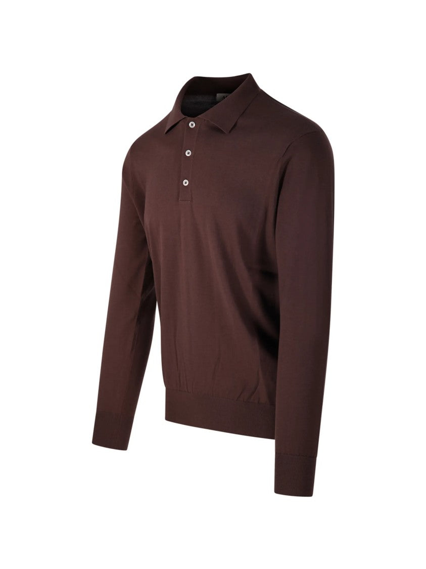 Altea Deep Brown Polo Long-Sleeve Cotton Polo