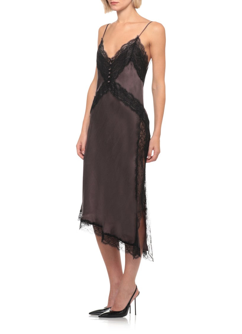 The Andamane Purple V-Neck Lace-Trim Midi Dress