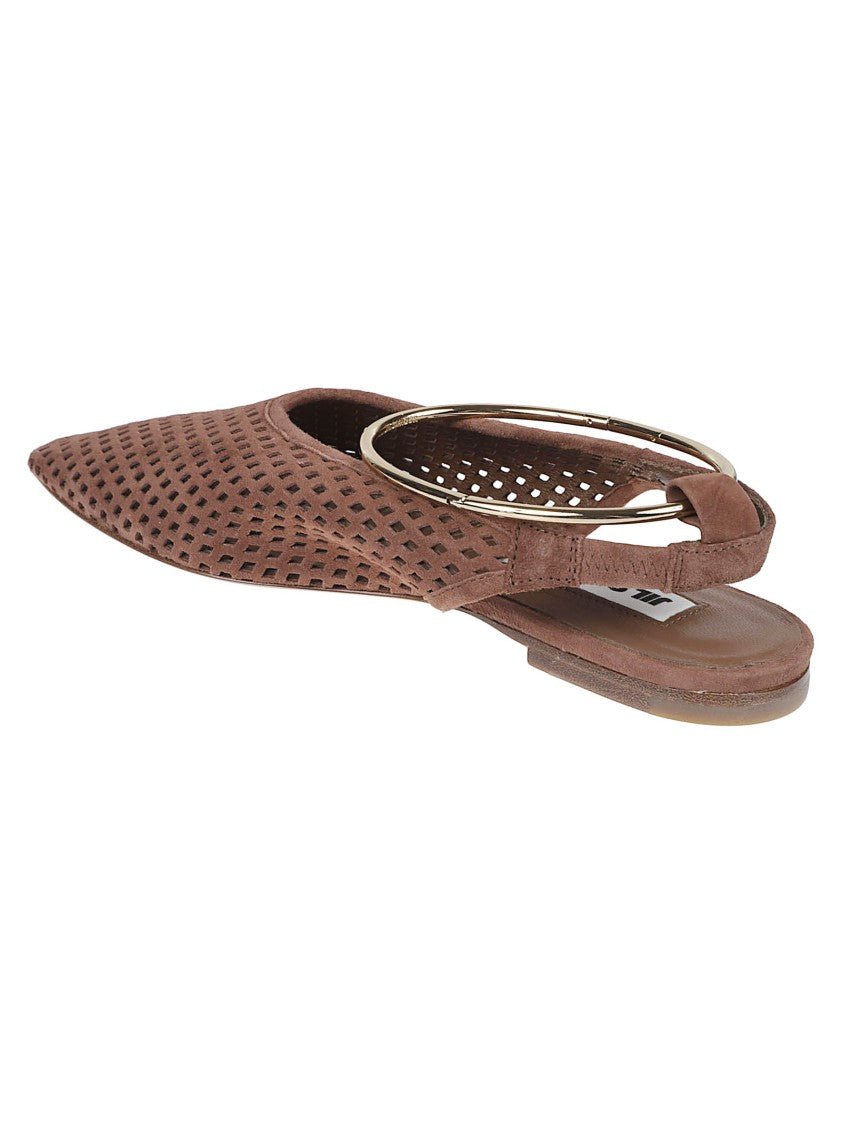 Jil Sander Pointed-Toe Slingback Flats With Perforated Design