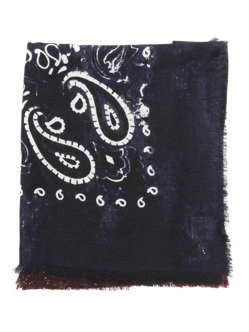 Destin Diagonal Pattern Wool Scarf With Fringed Edges