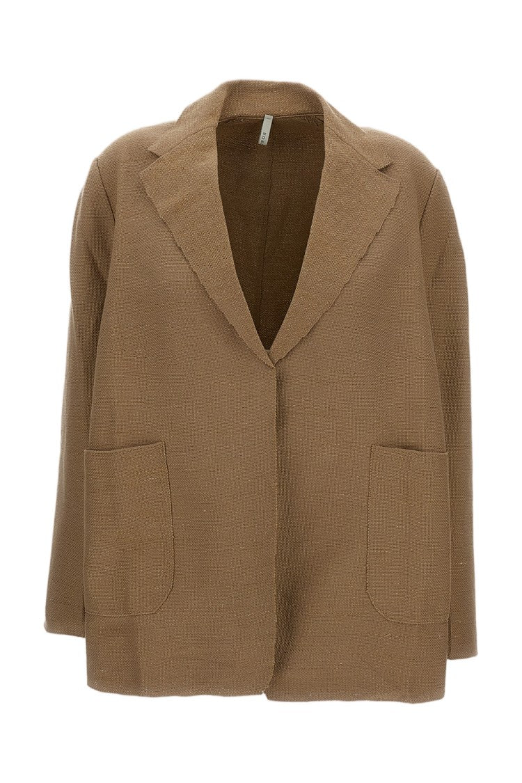 Boboutic Beige Open-Front Jacket With Notch Lapel