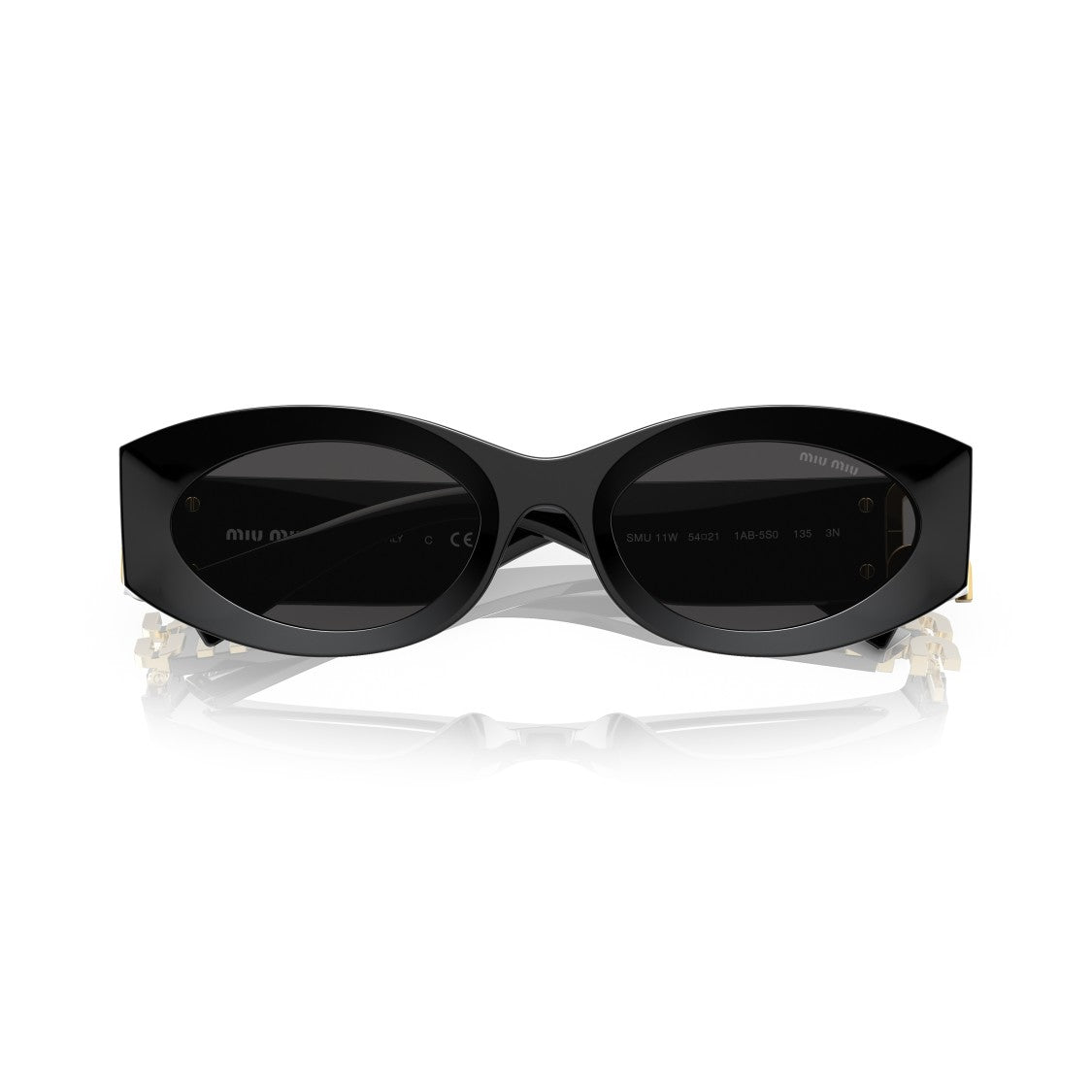 Miu Miu 0Mu 11Ws Elongated Oval Black Acetate Sunglasses
