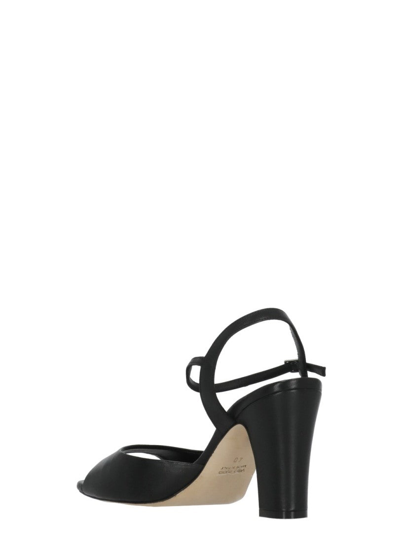 Juilie Dee Black Ankle Strap Leather Sandals