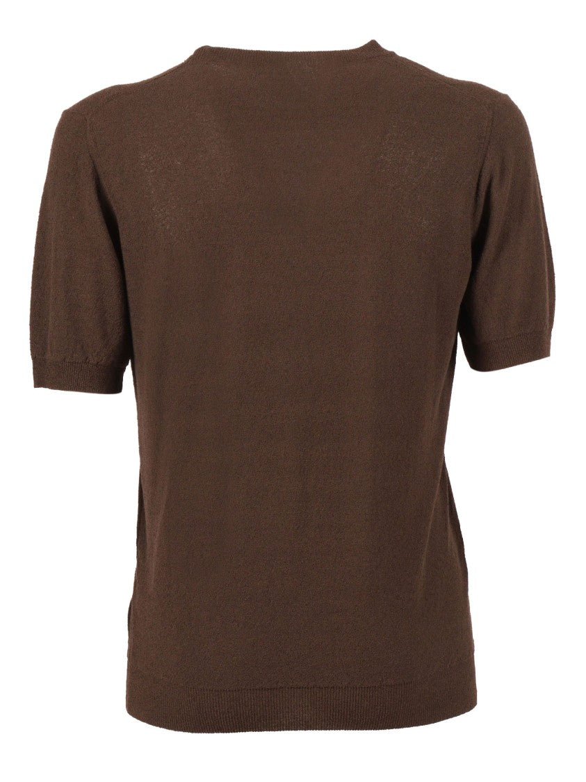 Kangra Cashmere Brown Short Sleeve Crew Neck Knit Top
