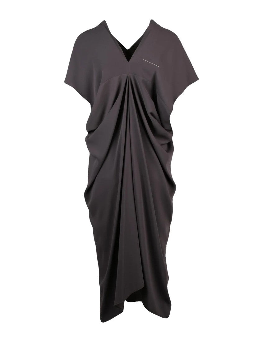 Mm6 By Maison Margiela Asymmetric Draped Midi Dress With V-Neckline And Tunic Closure