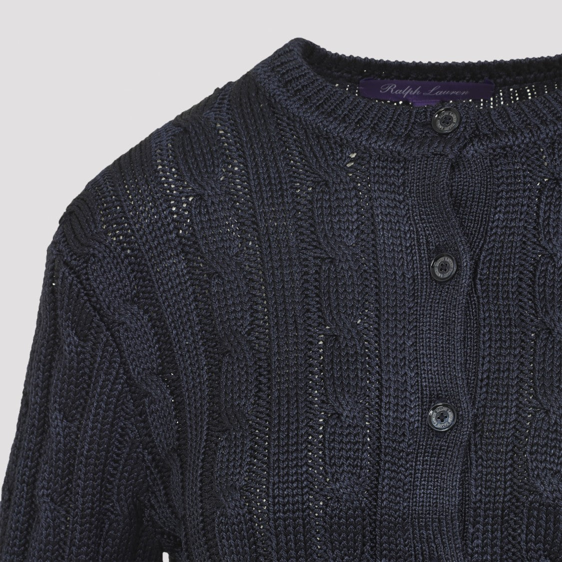 Polo Ralph Lauren Navy Blue Silk Long Cardigan With Braided Detailing