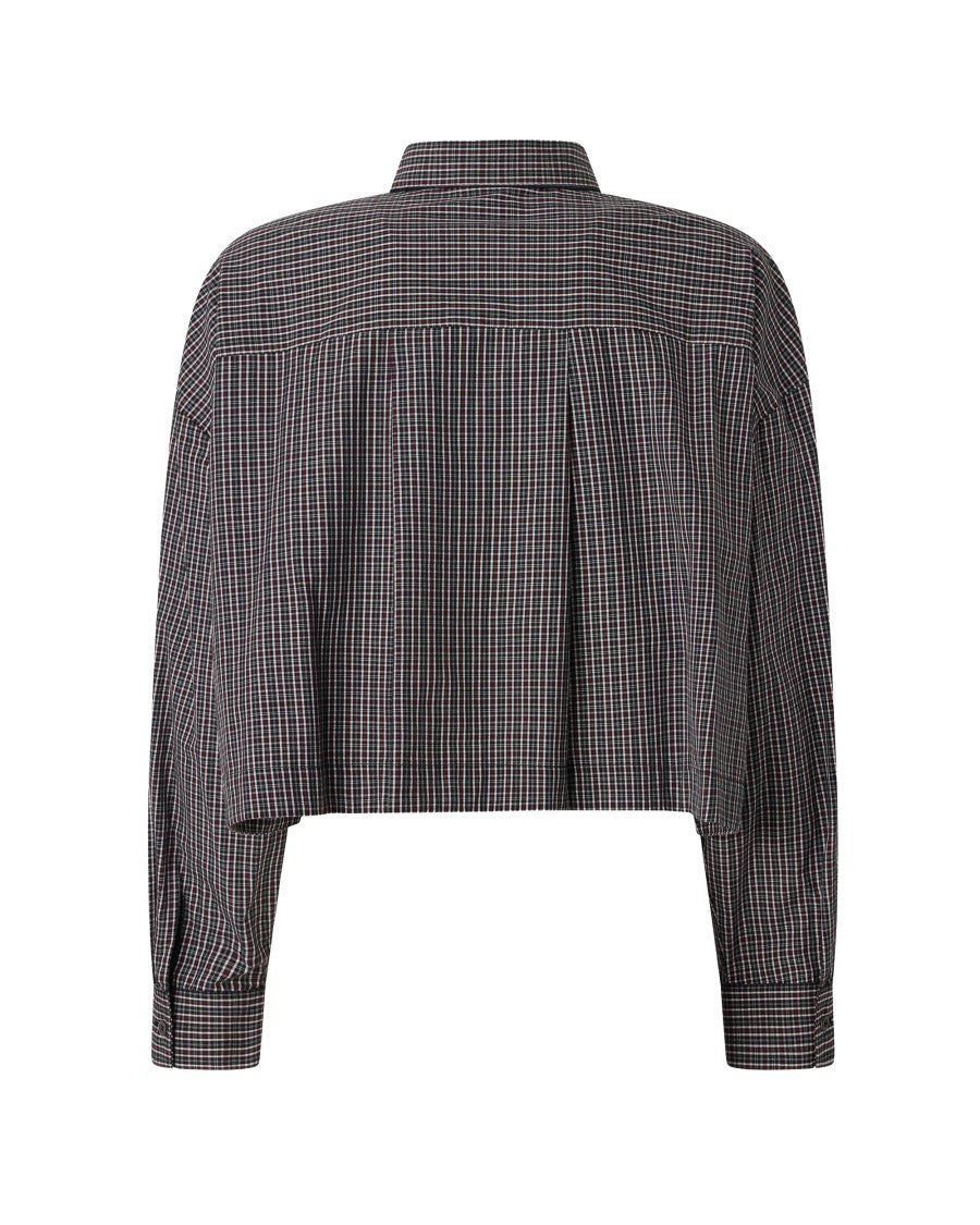 Pinko Cropped Oversized Checkered Shirt With Mother-Of-Pearl Buttons