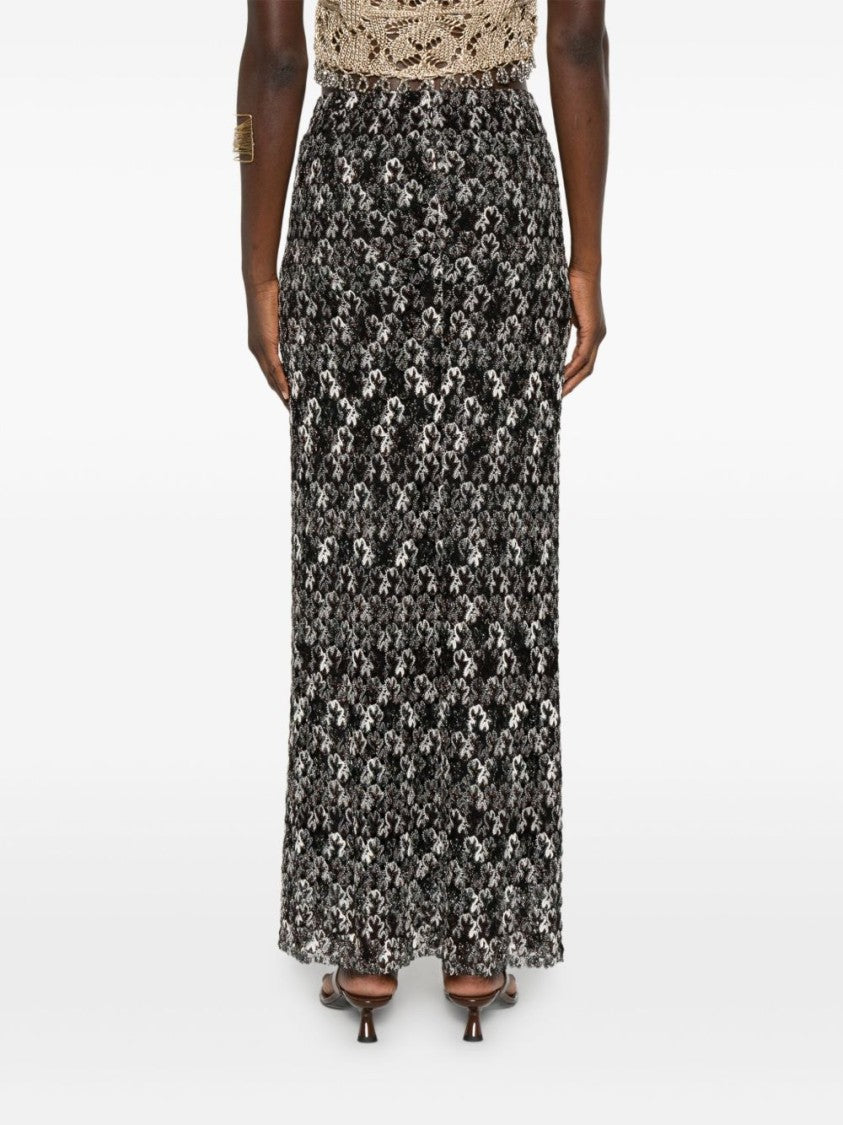 Missoni Maxi Skirt With Textured Floral Pattern In Brown And Black