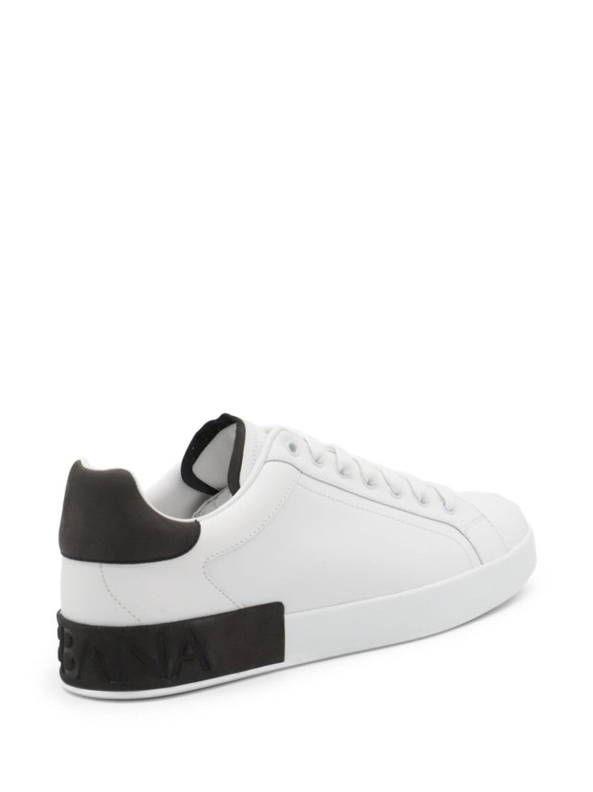 Dolce & Gabbana White Leather Sneakers With Contrasting Heel Panel