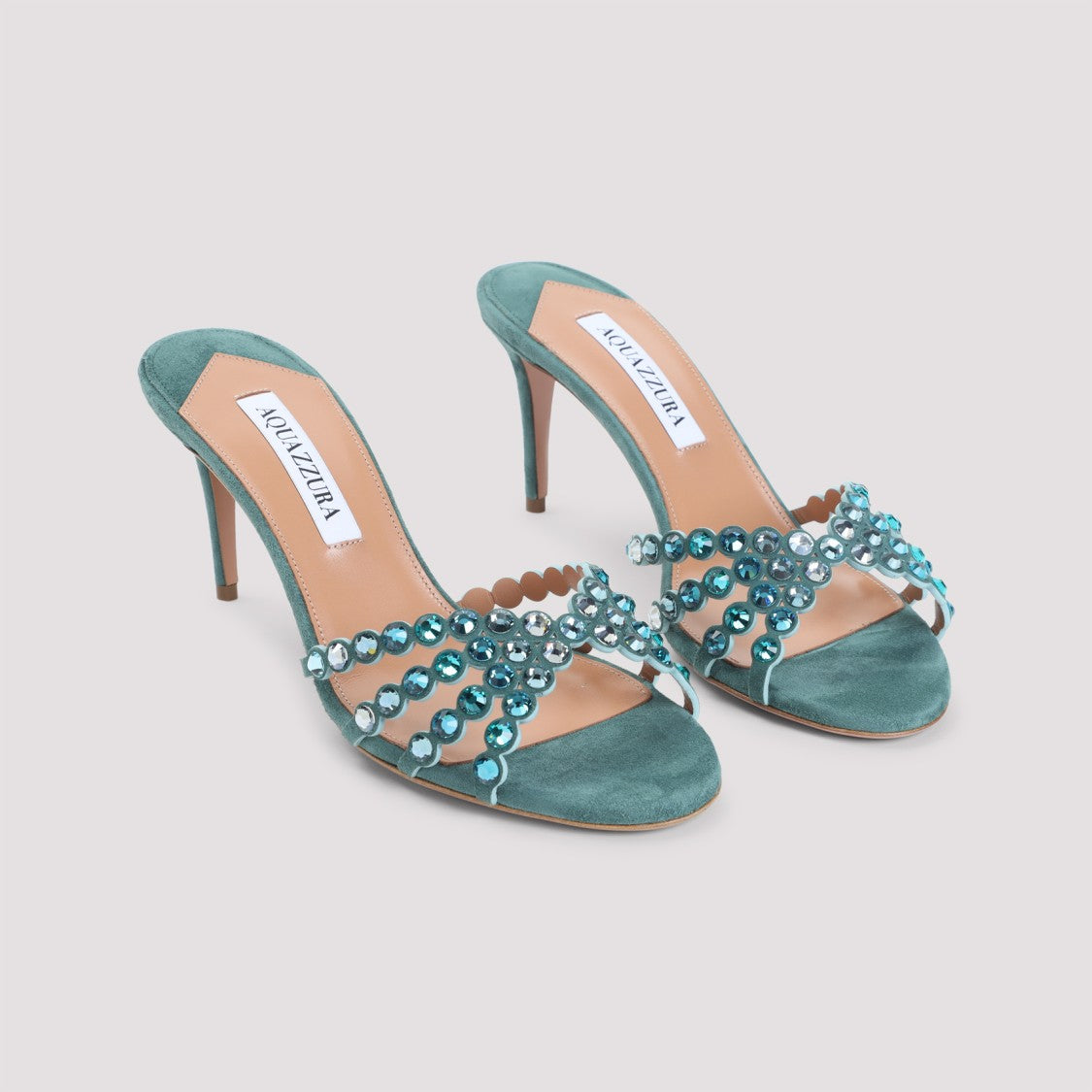 Aquazzura Light Teal Blue Kid Suede Leather Tequila Mule