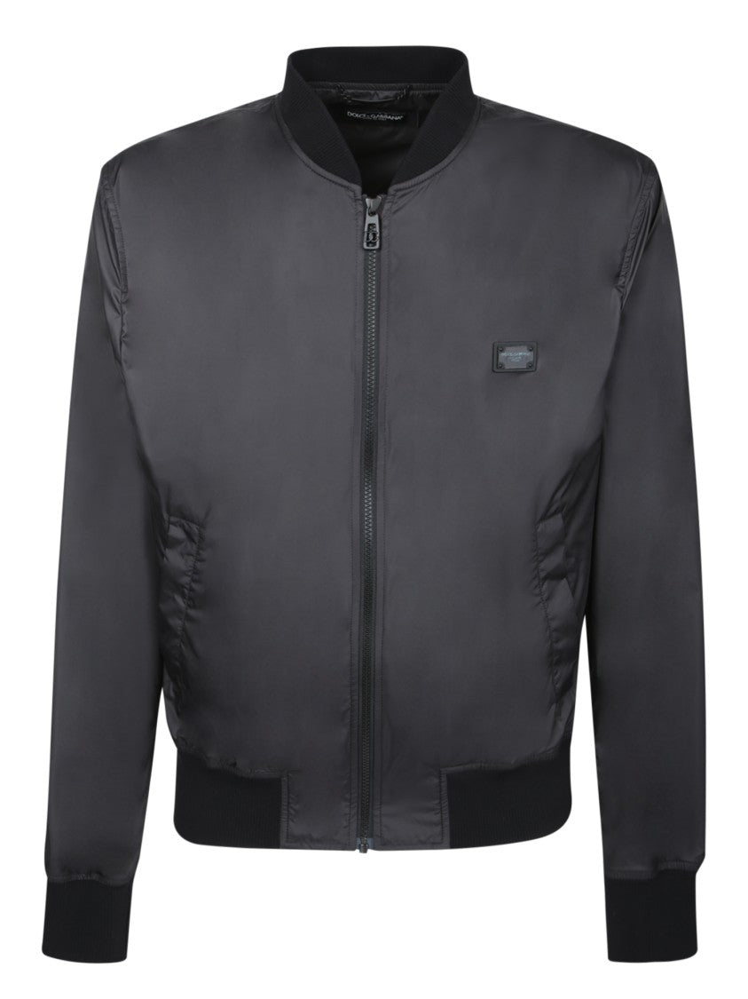 Dolce & Gabbana Black Nylon Jacket With Ribbed Detailing