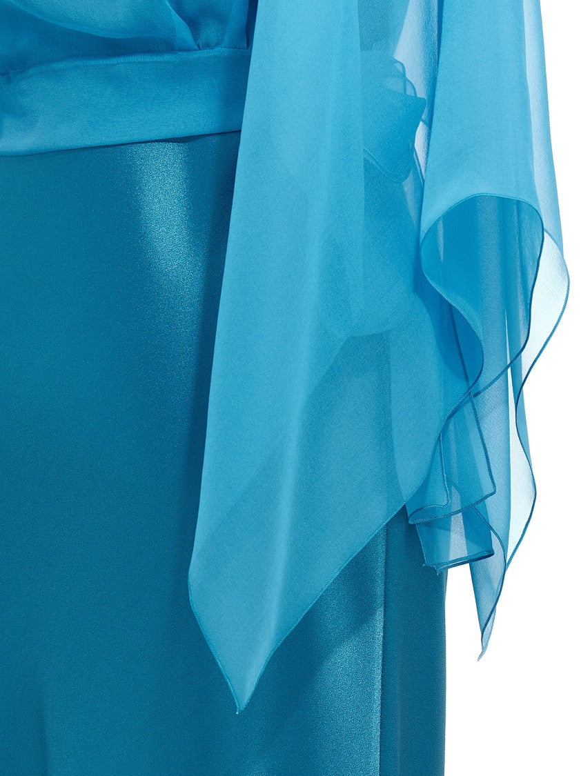 Alberta Ferretti Long Satin Dress With Removable Chiffon Cape Top