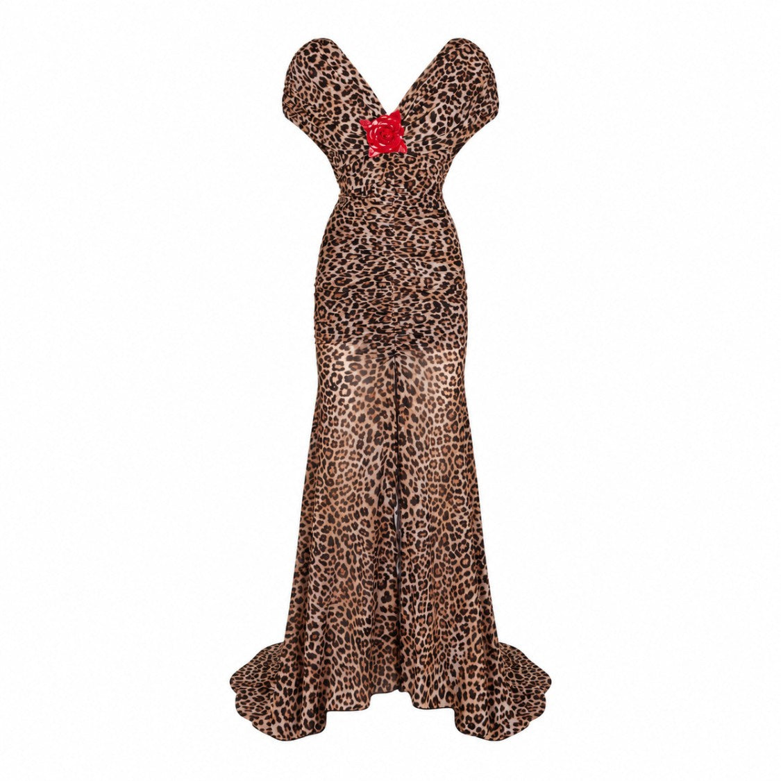 Blumarine Leopard Print Floral Evening Dress
