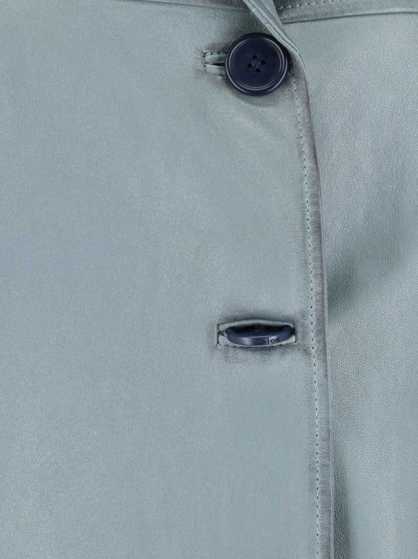 Chloé Blue Single-Breasted Lamb Leather Jacket