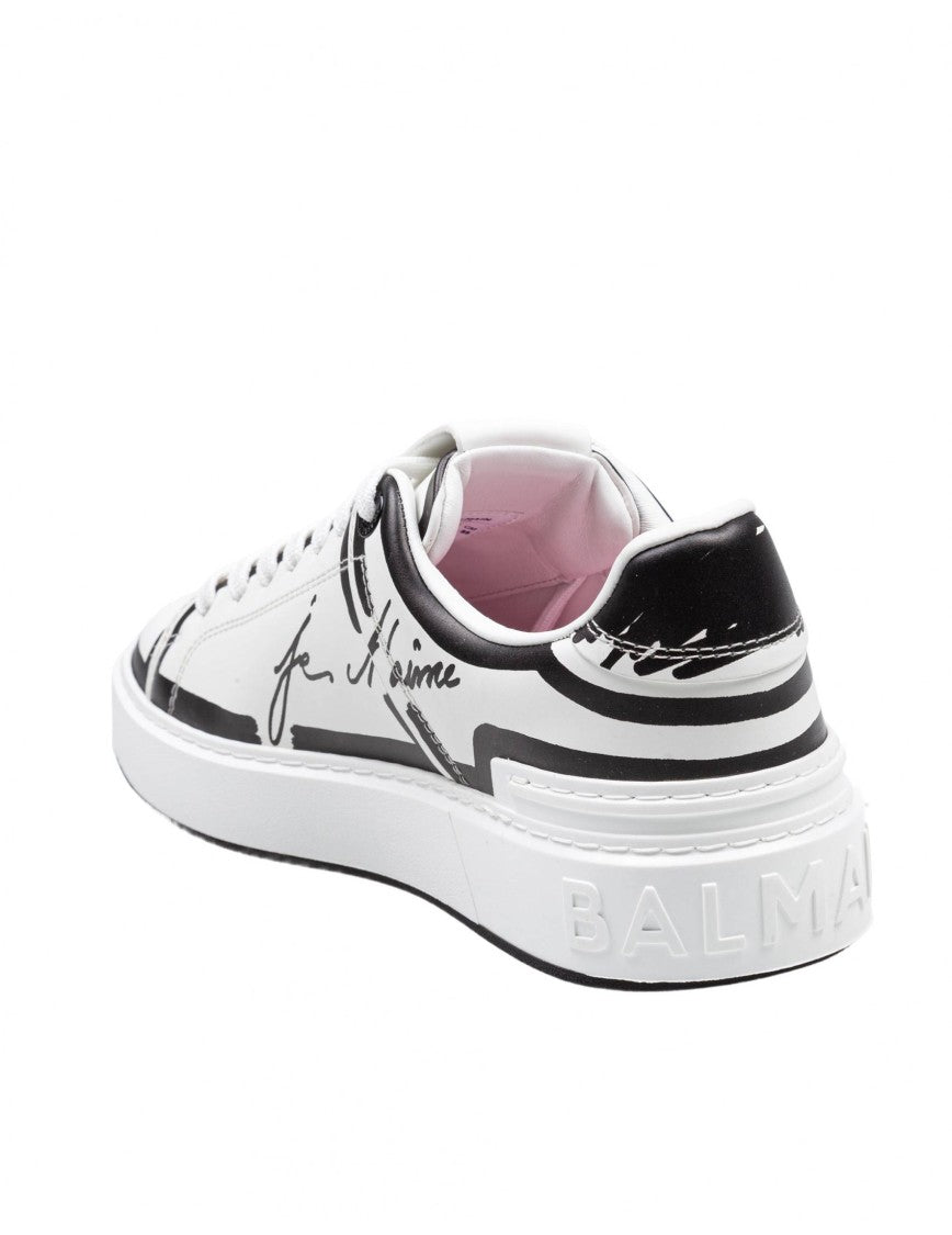 Balmain B-Court Calf Leather Sneakers Color Black And White