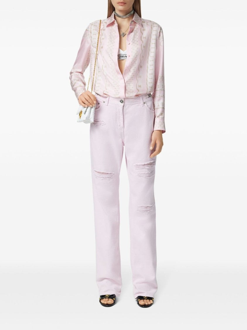 Versace Light Pink Shirt With Classic Collar And Buttoned Cuffs