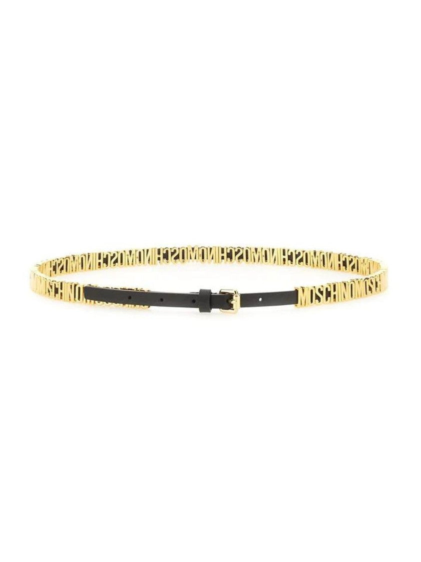 Moschino Gold Leather Belt With Bold Logo Detailing
