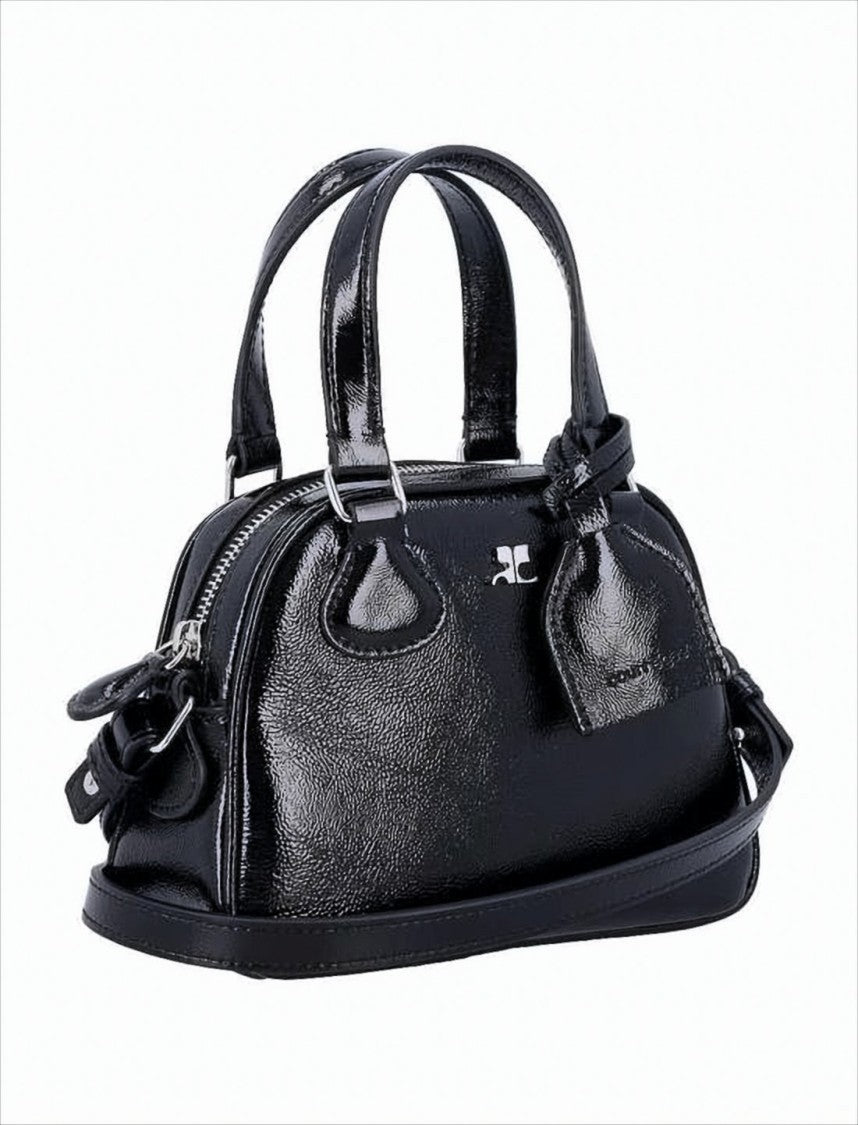 Courrèges Structured Black Cow Leather Crossbody Bag