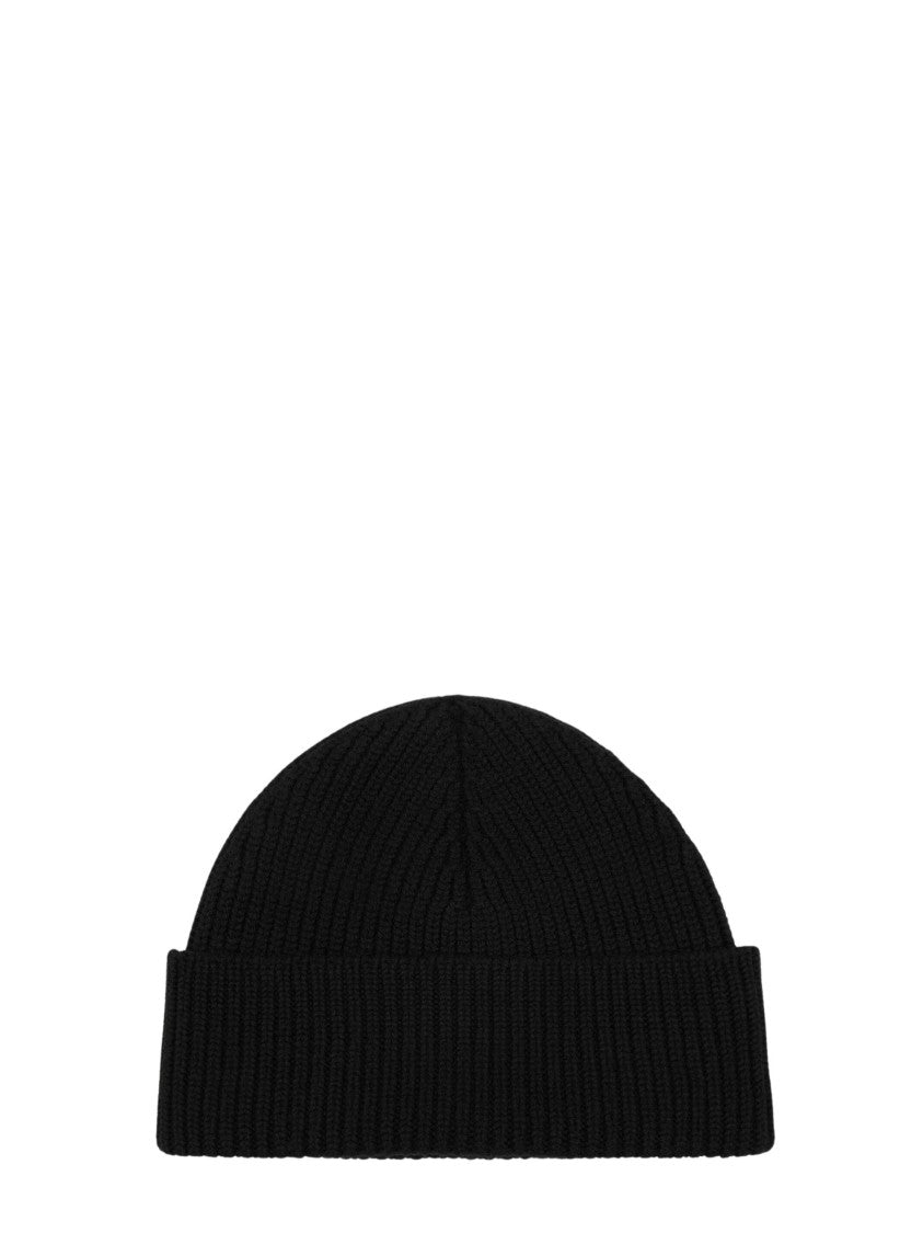Ami Paris Black Ami De Coeur Ribbed Wool Beanie