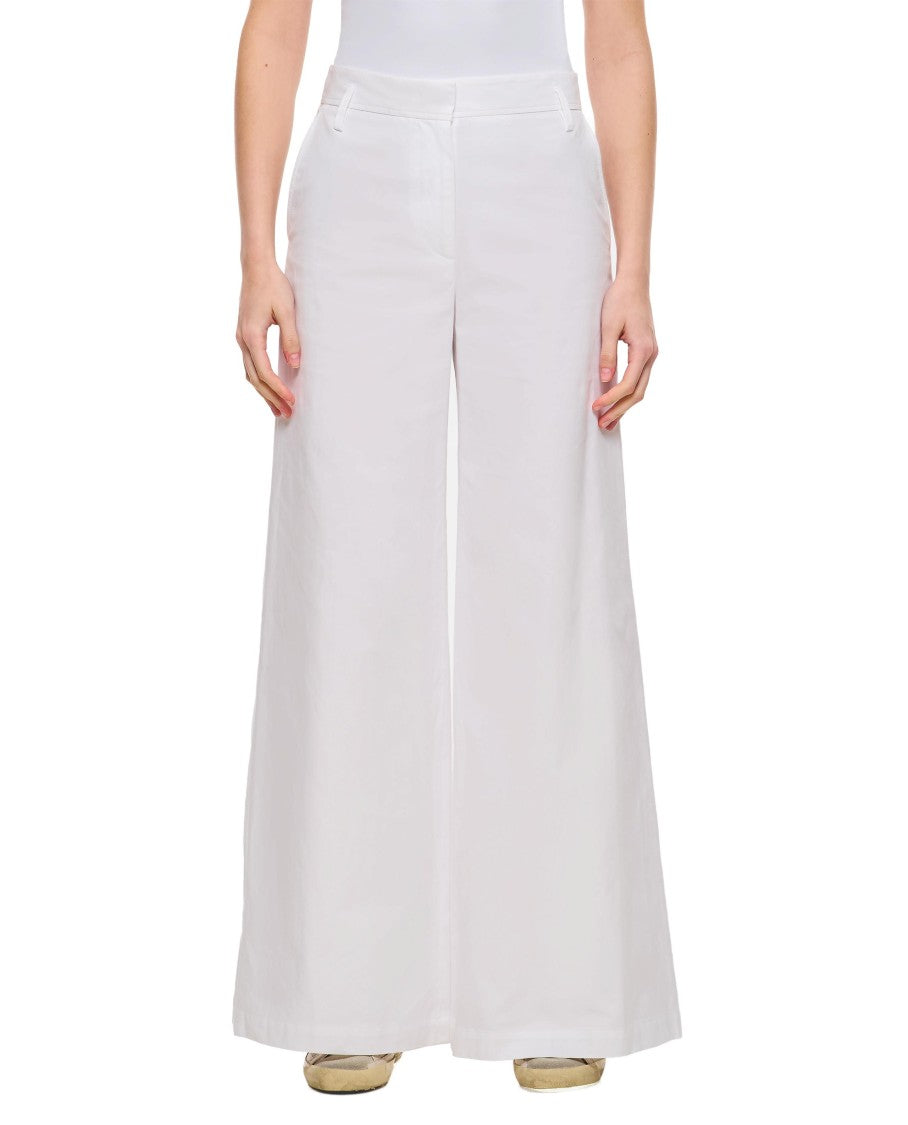 Alberto Biani Relaxed Fit White Cotton Wide Trousers