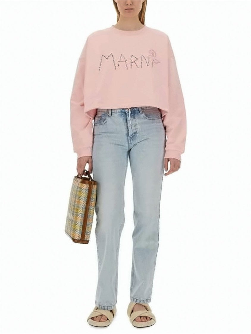 Marni Cropped Long-Sleeve Top With Embroidered Design