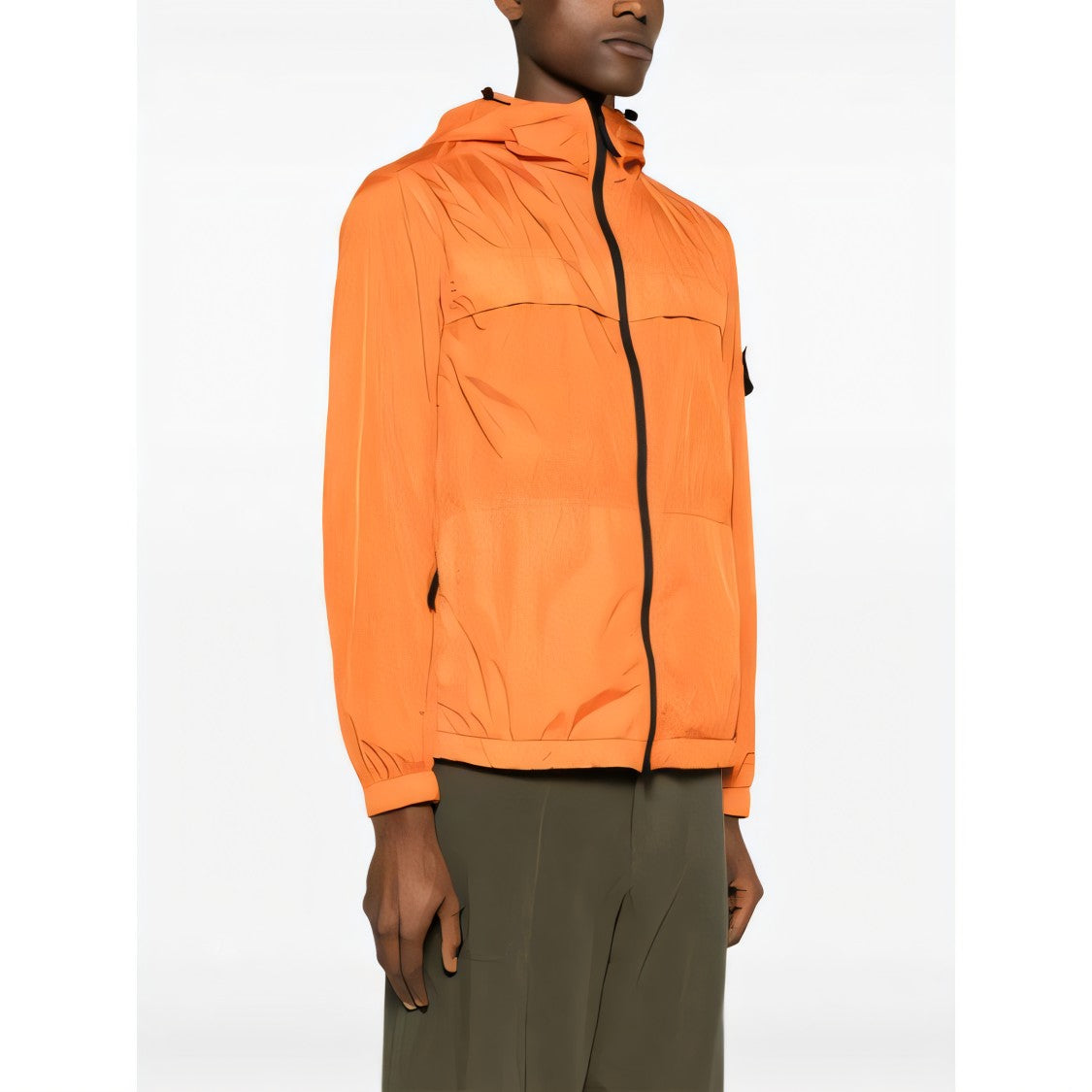 Stone Island Crinkled Texture Zip-Up Jacket With Hood