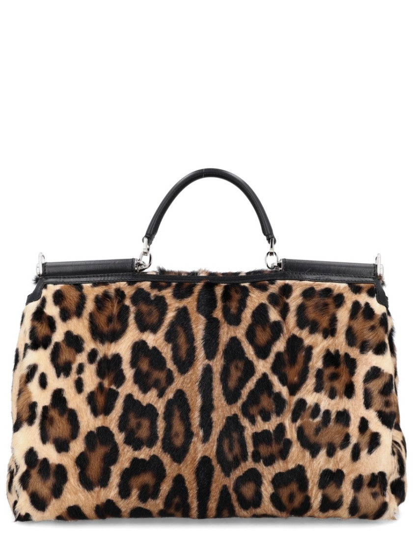 Dolce & Gabbana Leopard Print Leather Accents Shoulder Bag