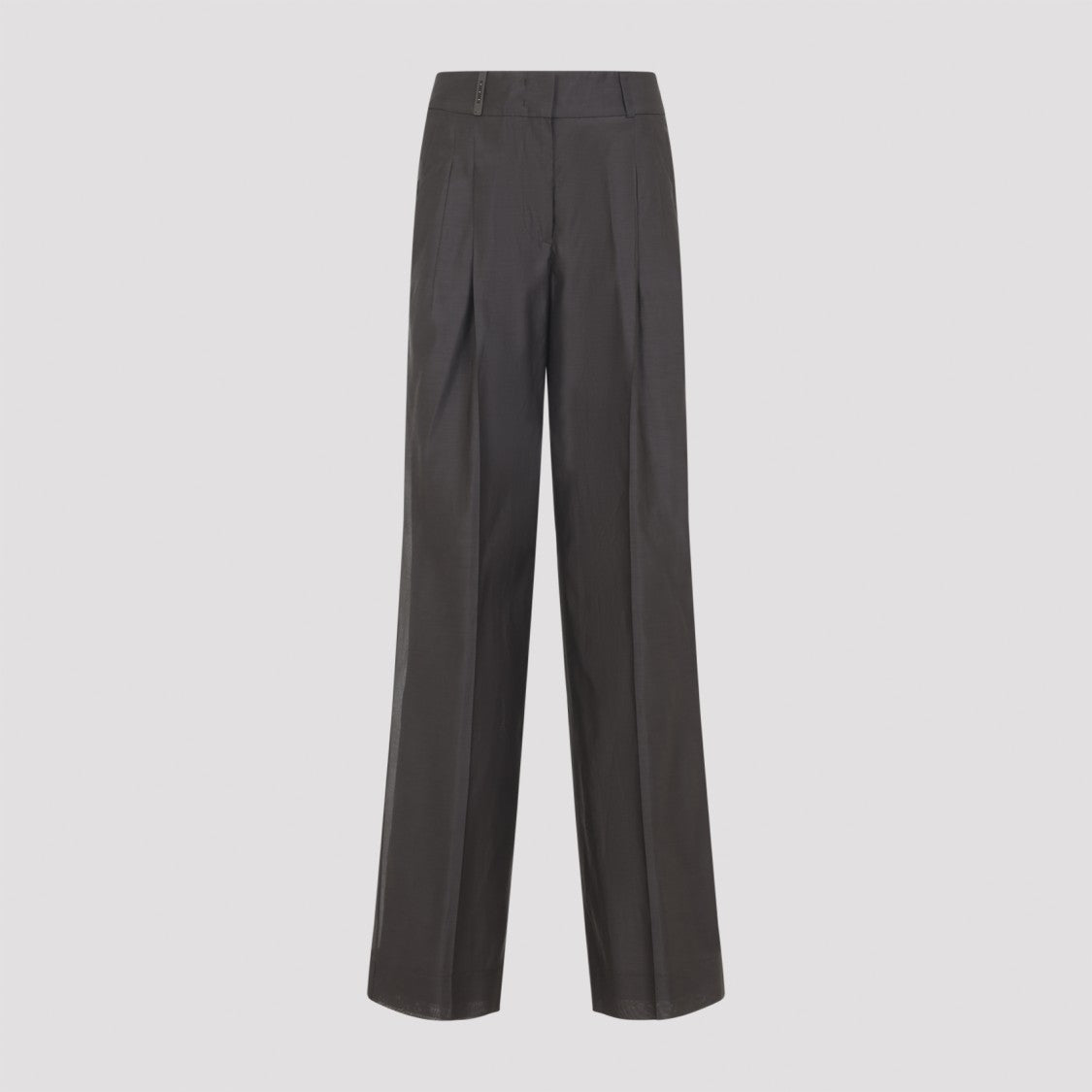 Peserico High-Waist Grey Cotton-Silk Trousers With Tailored Silhouette