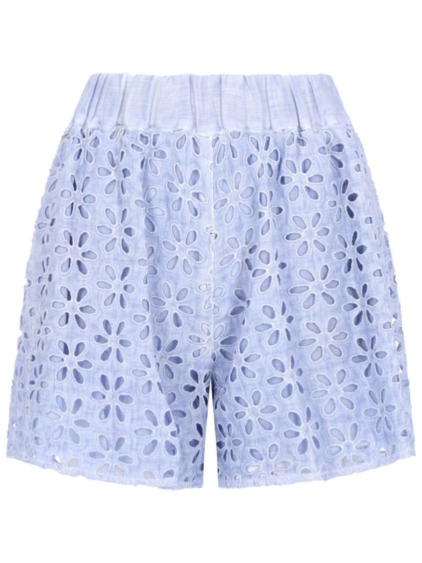 120% Lino Floral Cut-Out Relaxed Cotton Shorts