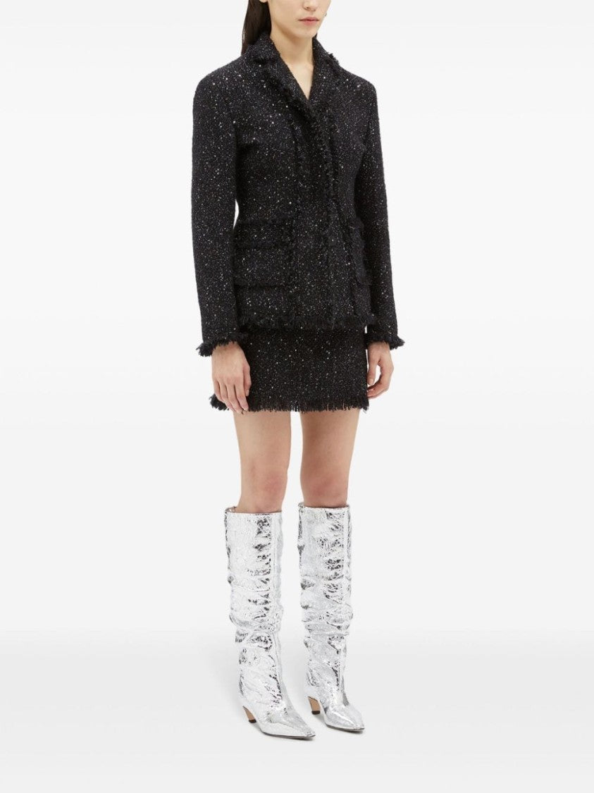 Msgm Frayed-Trim Bouclé Miniskirt
