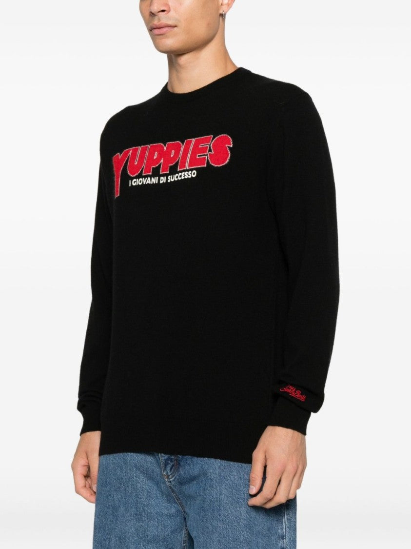 Mc2 Saint Barth Blue Knit Sweater With Bold Typography