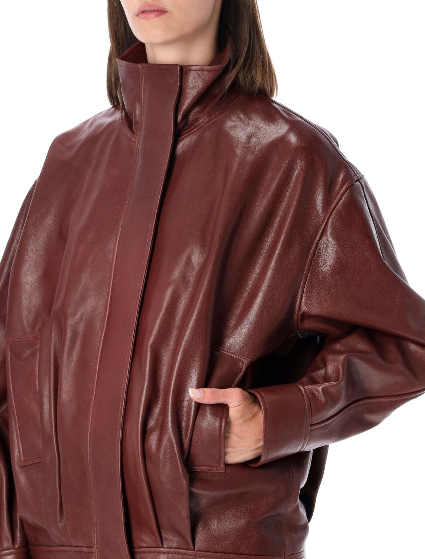 Arma Paula Lambskin Leather Oversized High-Collar Jacket
