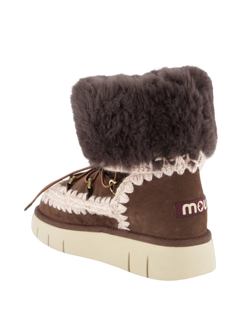 Mou Brown Bounce Fur-Cuff Braided Suede Shoes
