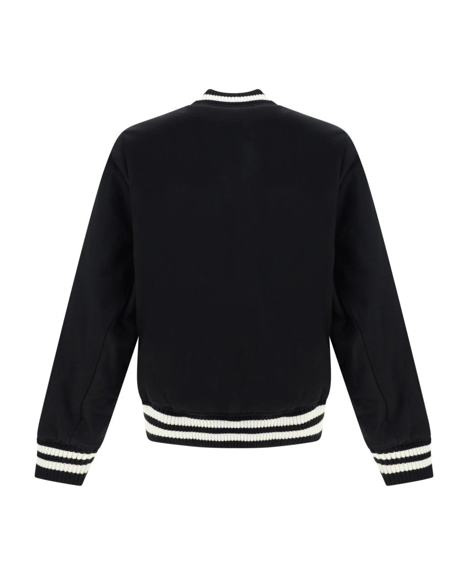 Maison Kitsuné Black Bomber Jacket With Silver Snap Buttons And Emblem