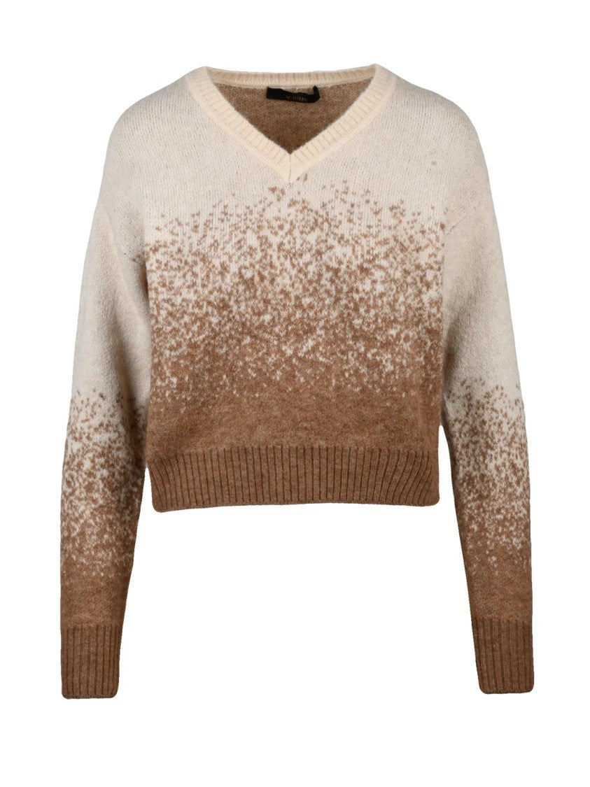 Twinset Actitude Cropped V-Neck Knit Sweater With Gradient Pattern