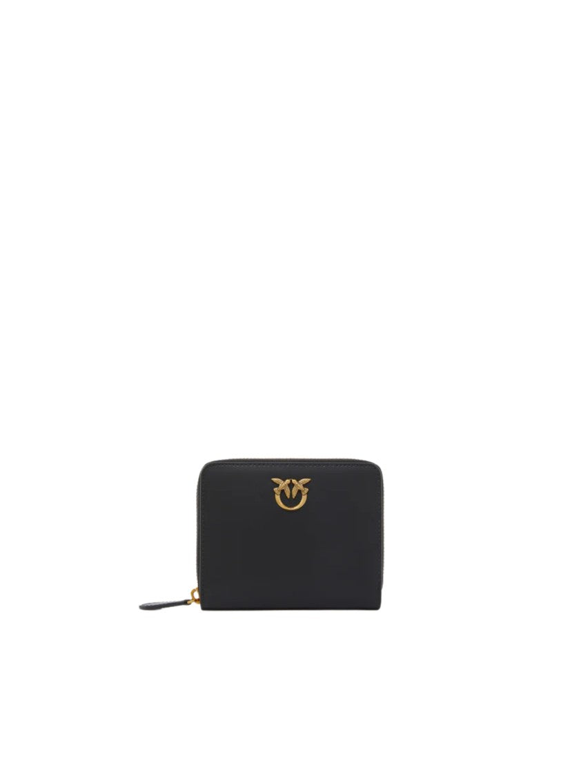 Pinko Black Calf Leather Logo Zip Wallet